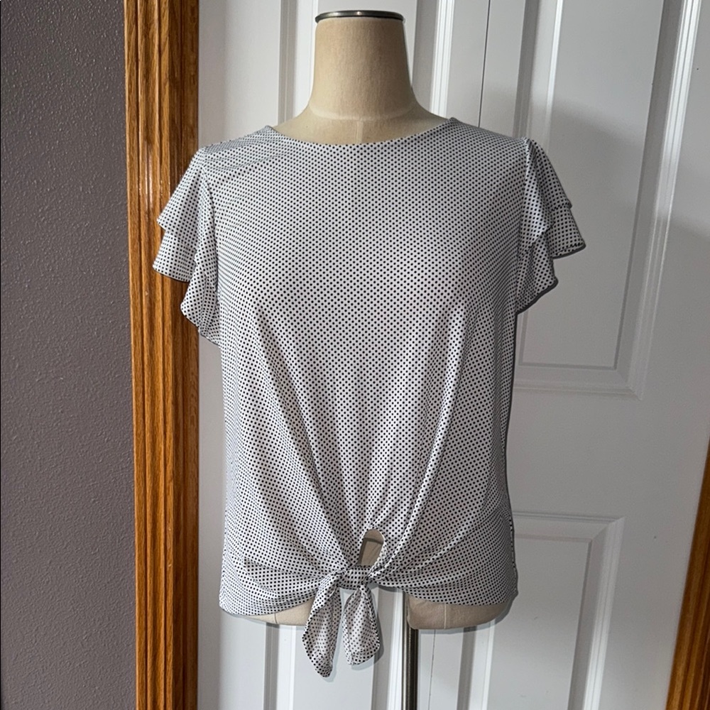 NWT-Adrianna Papell-Polka Dot Tie-Front Women's Top